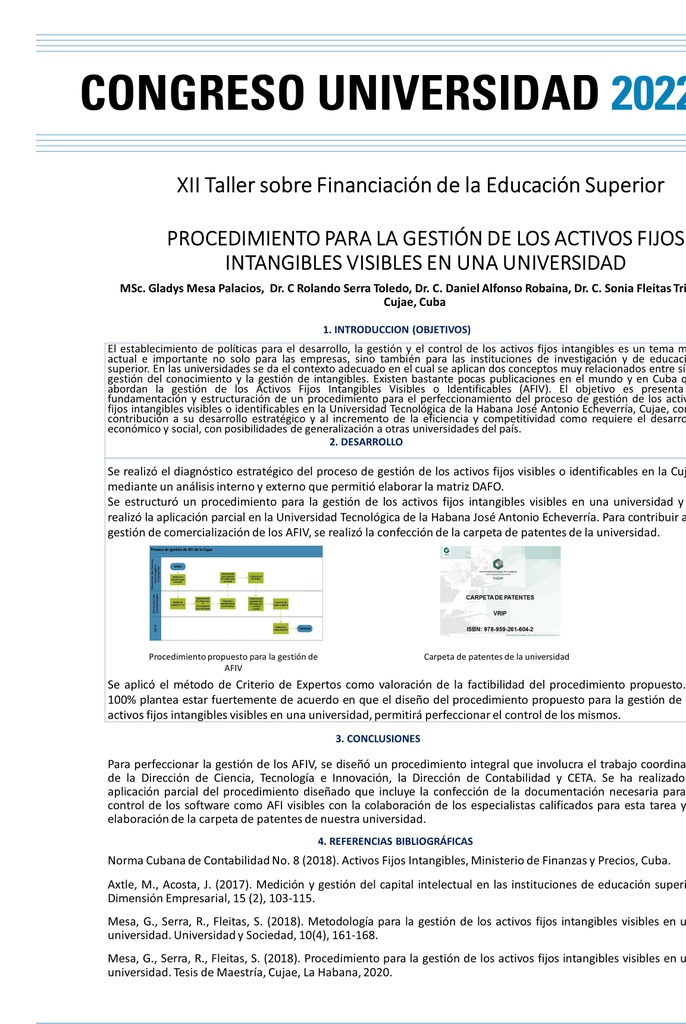 PROCEDURE FOR THE MANAGEMENT OF VISIBLE INTANGIBLE FIXED ASSETS IN A UNIVERSITY