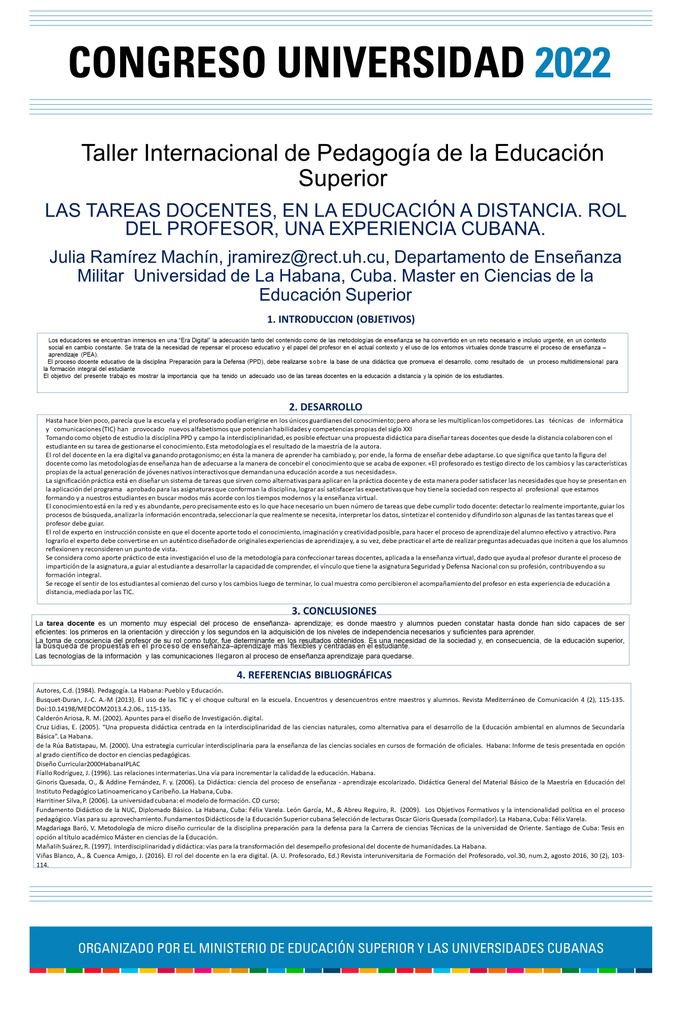 THE TEACHING TASKS IN DISTANCE EDUCATION. THE PROFESSOR’S ROLE, A CUBAN EXPERIENCE