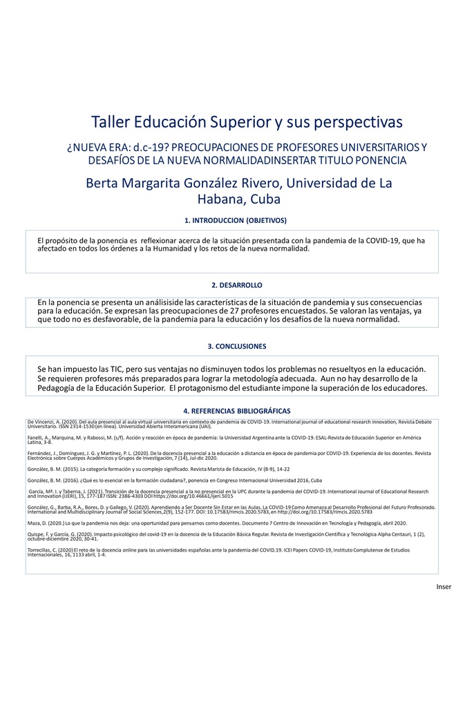 PER-143. ¿Nueva era: d.c-19? Preocupaciones de profesores universitarios y desafíos de la nueva normalidad